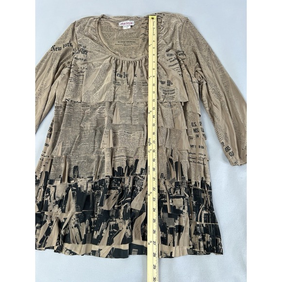 Reina Women's New York Newspaper Printed Layered Pullover Blouse Top Y2K USA L - Picture 5 of 9